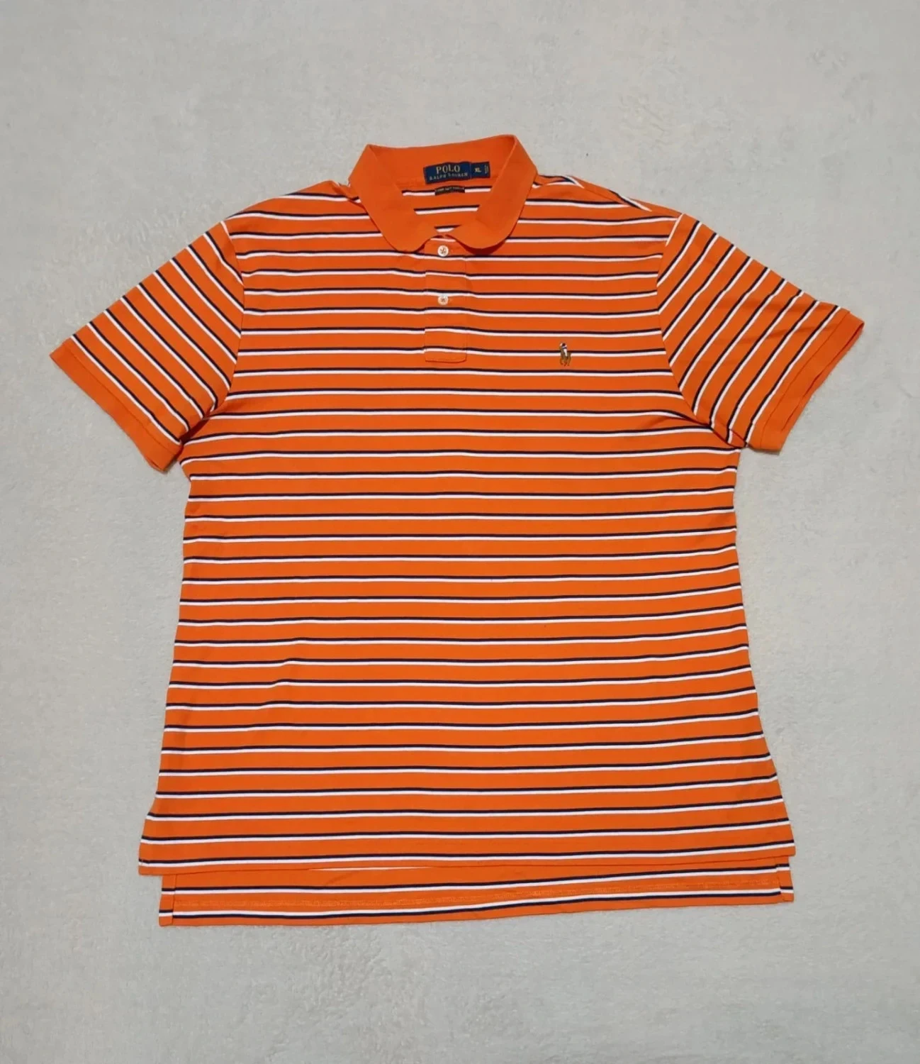 Polo Ralph Lauren Pima Soft Touch orange Rayures bleu blanc Taille XL – photo 3